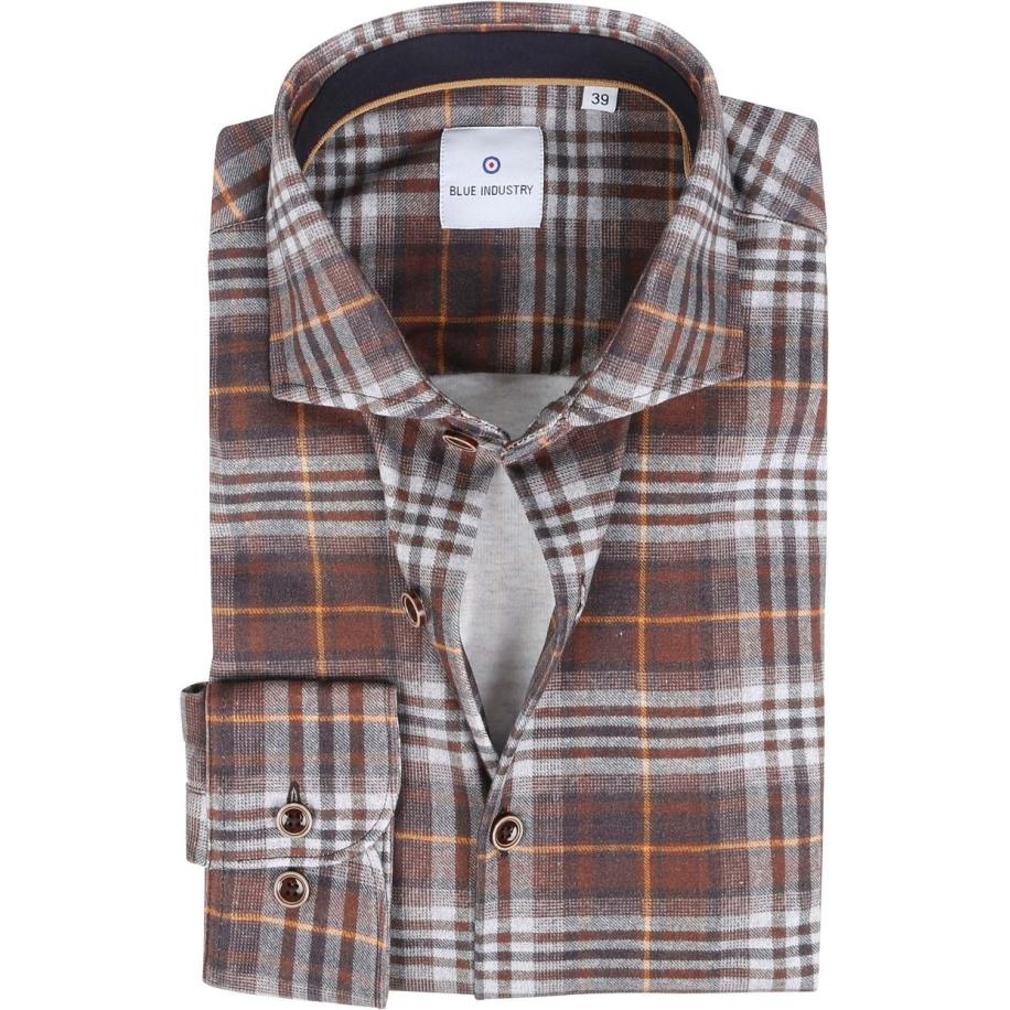 Blue Industry Overhemd Jersey Ruit Bruin Bruin