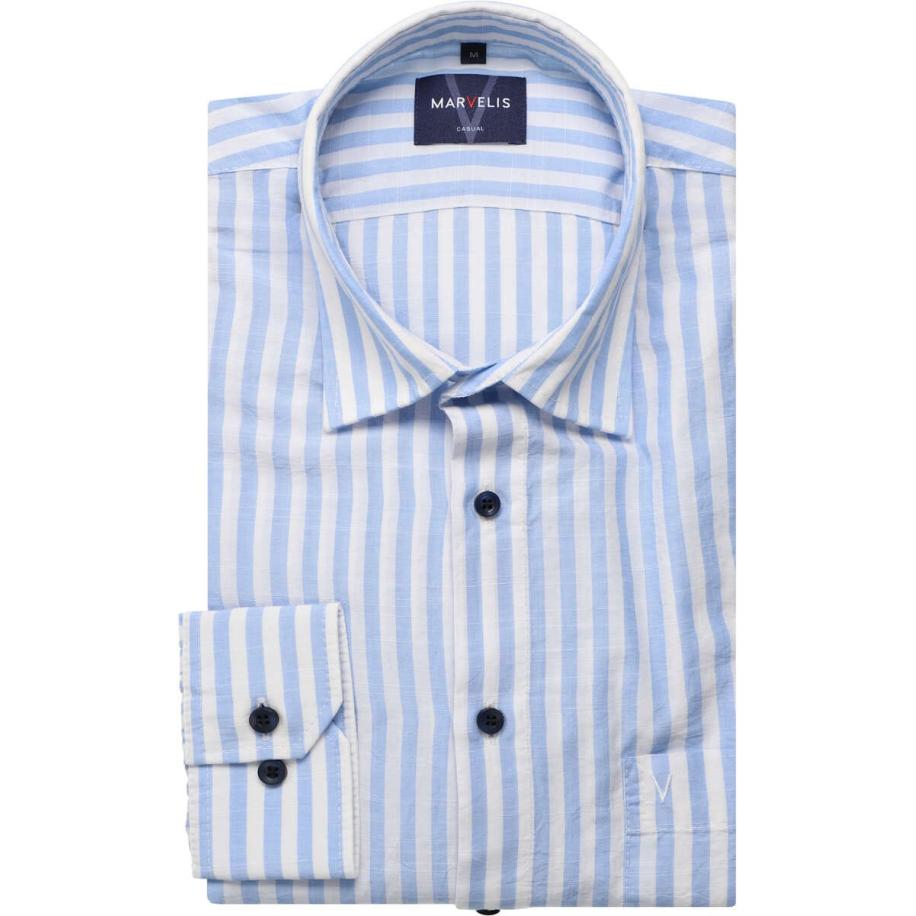 Marvelis Casual Overhemd blauw, Gestreept Blauw