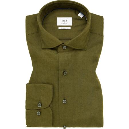 ETERNA 1863 Flanellen Overhemd groen, Effen