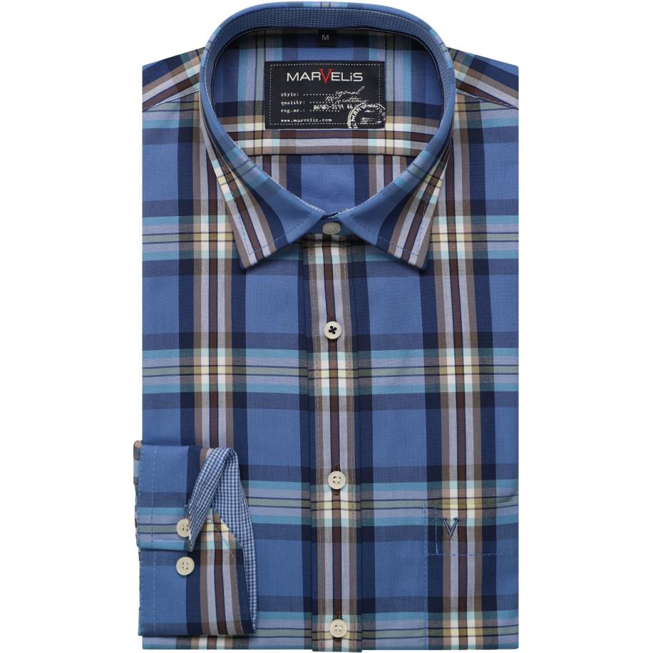 Marvelis Casual Overhemd blauw, Ruit Blauw