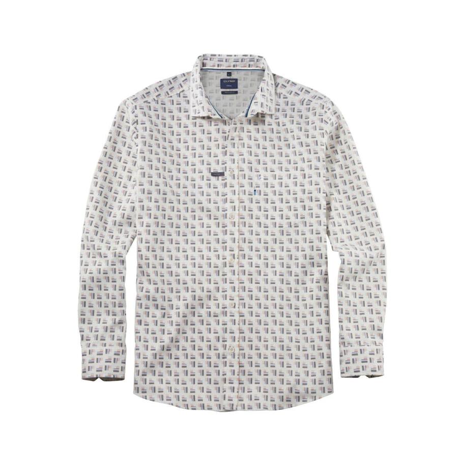 OLYMP Casual Flanellen Overhemd wit, Bedrukt Wit