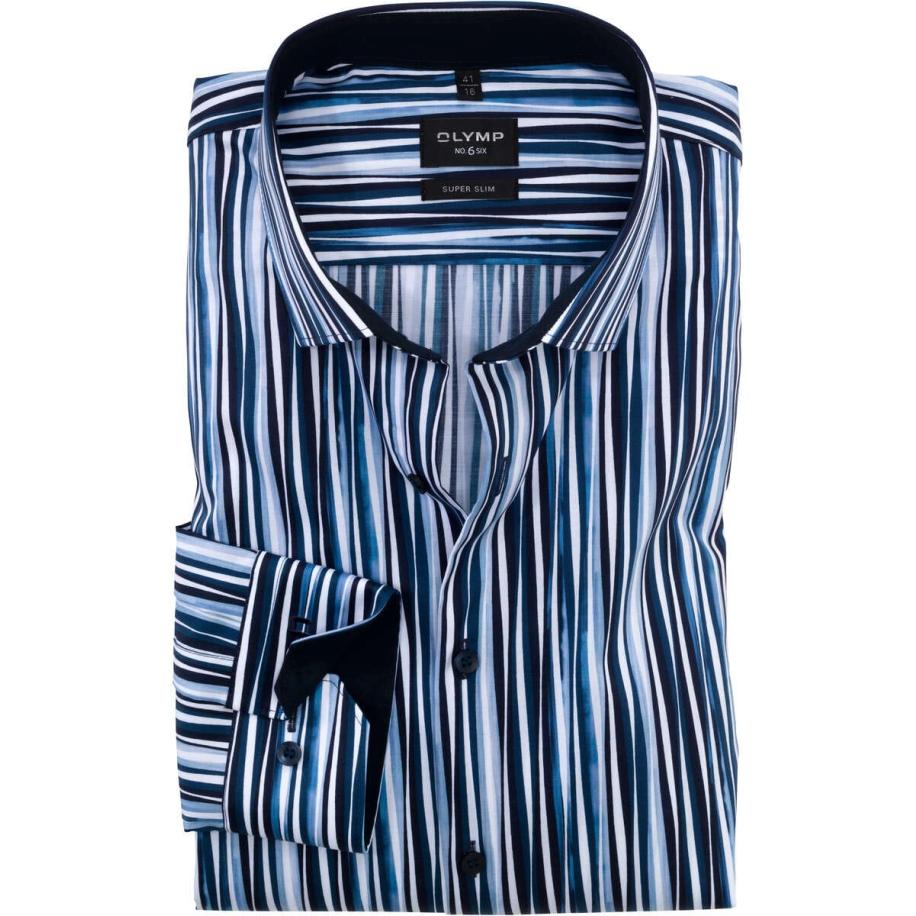 OLYMP No. Six Overhemd marine, Gestreept Blauw