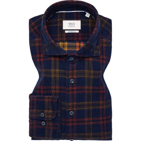 ETERNA 1863 ribfluwelen overhemd marine, Ruit