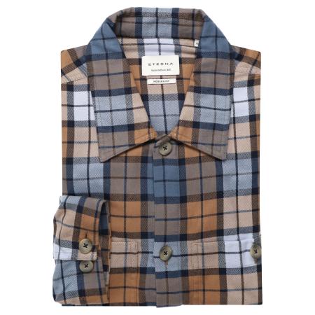 ETERNA Flanellen Overhemd bruin/blauw, Ruit