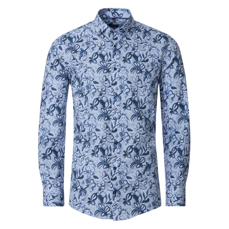 Venti Overhemd blauw, Bedrukt Blauw