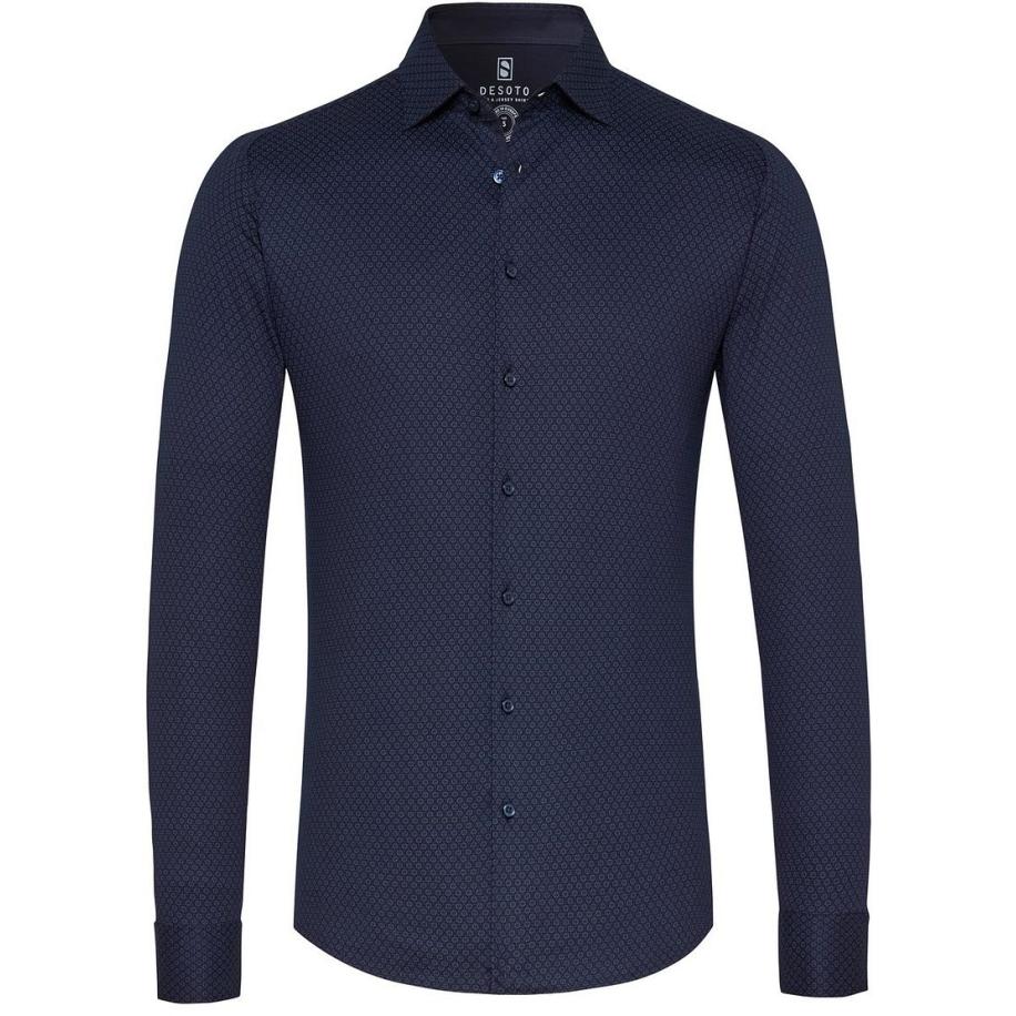 Desoto Overhemd Kent Grafische Print Donkerblauw Blauw