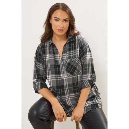 Yours Geruit Boyfriend Overhemd Met 3/4Mouwen In Grijs Size 66-68