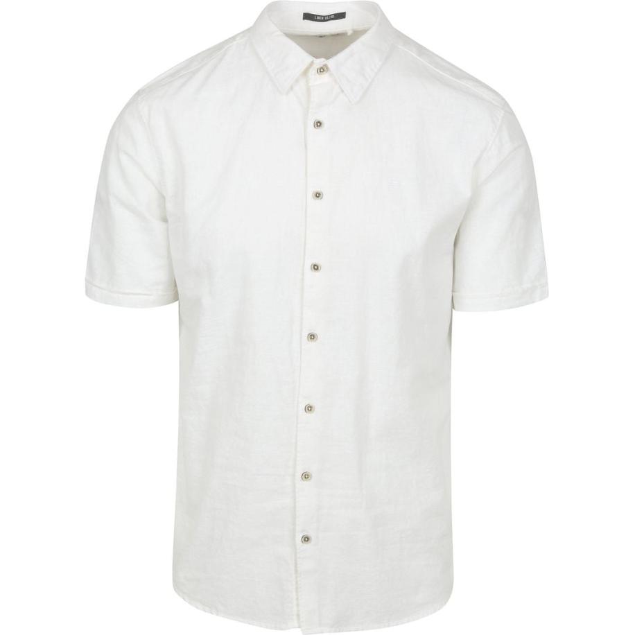 No Excess Short Sleeve Overhemd Linen Blend Wit Wit