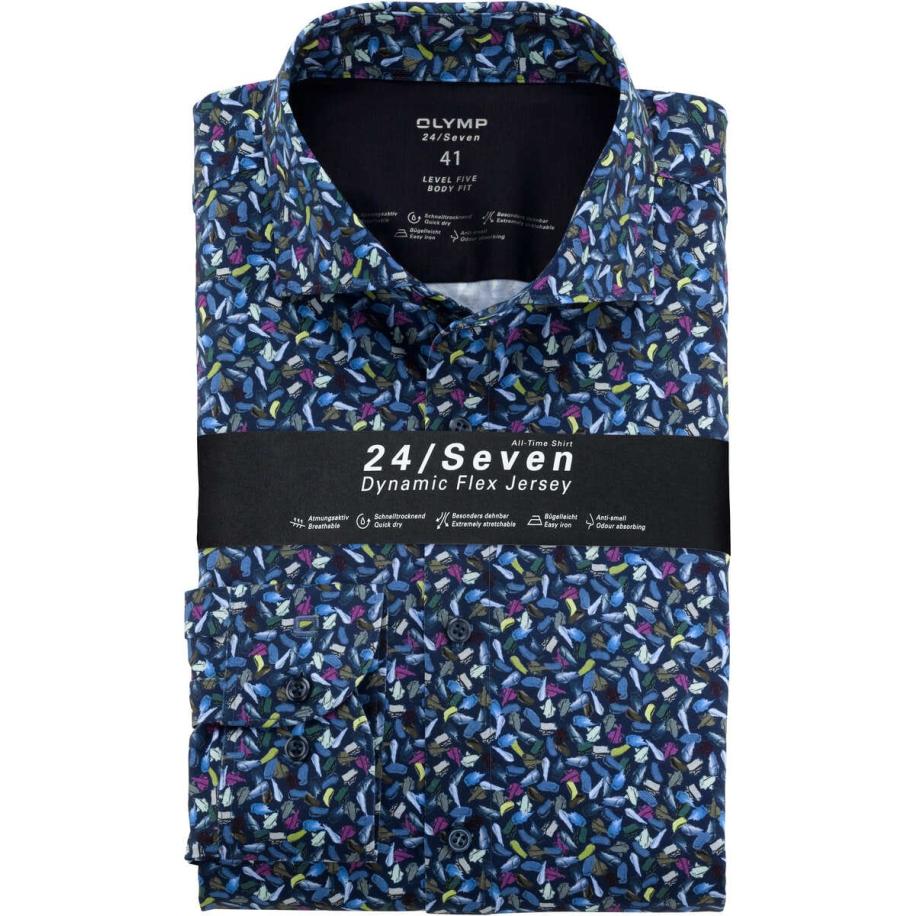 OLYMP Level Five Jersey shirt blauw/groen, Motief Multicolor