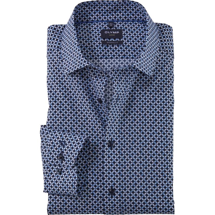 OLYMP Luxor Overhemd marine, Bedrukt Blauw