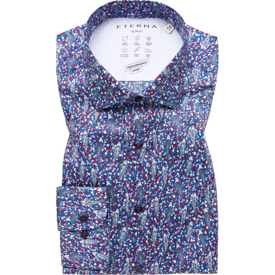 ETERNA Performance Overhemd donkerblauw, Bedrukt Blauw
