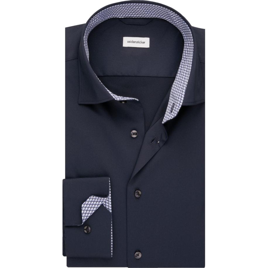 Seidensticker Overhemd donkerblauw, Effen Blauw