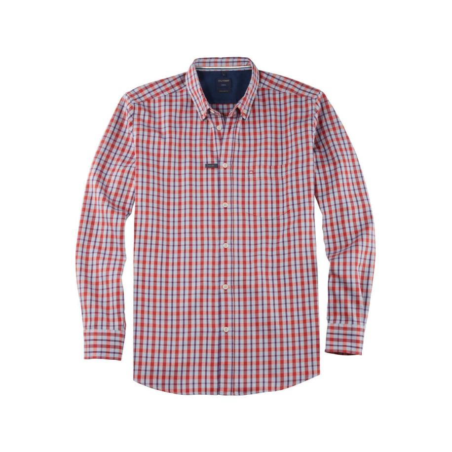 OLYMP Casual Flanellen Overhemd rood, Ruit Rood