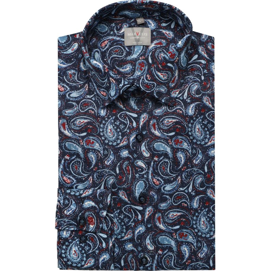 Marvelis Overhemd marine, Bedrukt Blauw