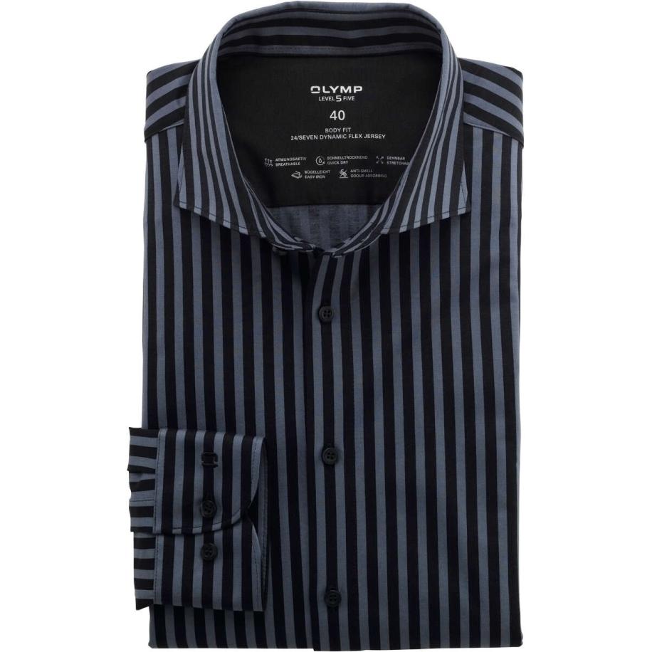OLYMP Level Five 24/Seven Jersey shirt antraciet, Gestreept Grijs