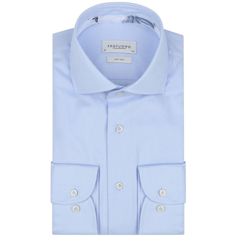 Profuomo Twill Overhemd Lichtblauw Blauw