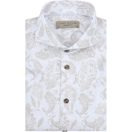 John Miller Overhemd Linnen Blend Paisley Print Beige