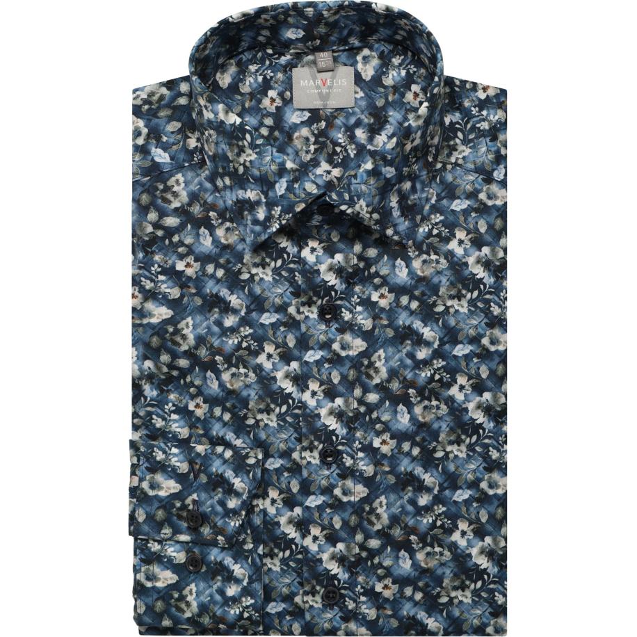 Marvelis Overhemd marine, Bloemen Blauw