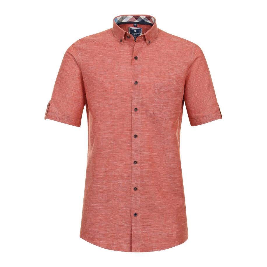 Redmond Casual Linnen Overhemd terra, Effen Bruin