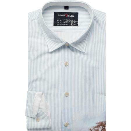 Marvelis Casual Overhemd blauw/wit, Gedessineerd en gestreept