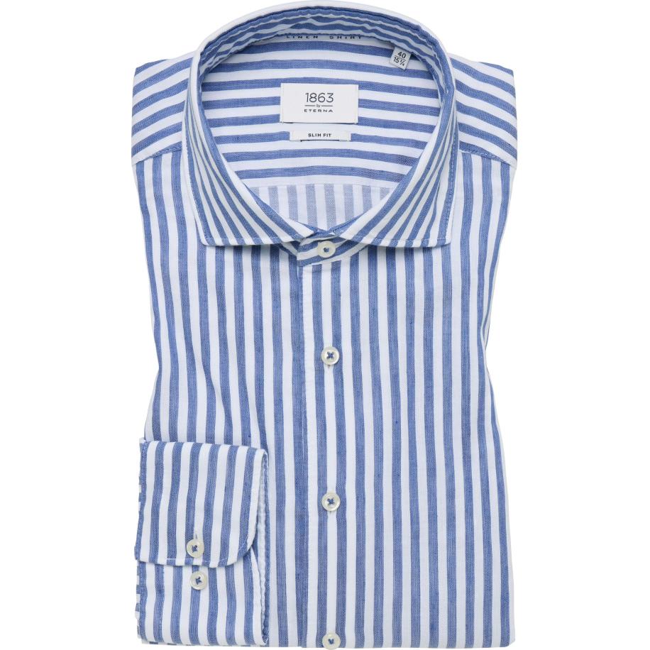 ETERNA 1863 Linnen Overhemd blauw, Gestreept Blauw