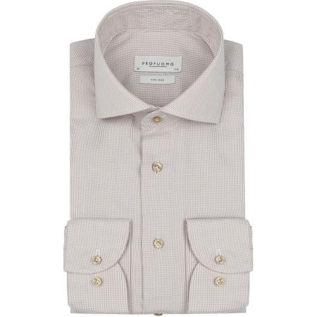 Profuomo Dobby Overhemd Print Beige