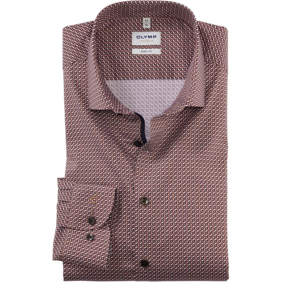 OLYMP Level Five Overhemd bruin/wit, Motief Multicolor