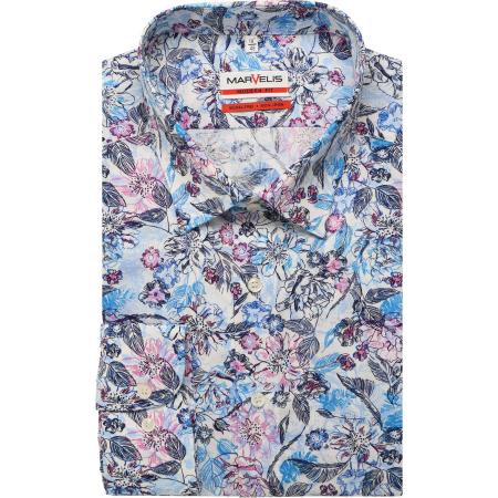 Marvelis Overhemd blauw, Bloemen