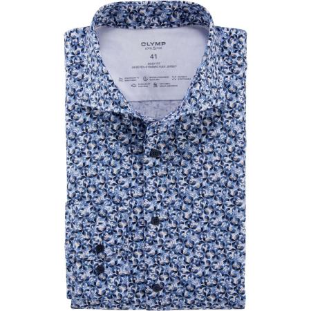 OLYMP Level Five 24/Seven Dynamic Flex Jersey shirt blauw/bruin/wit, Motief
