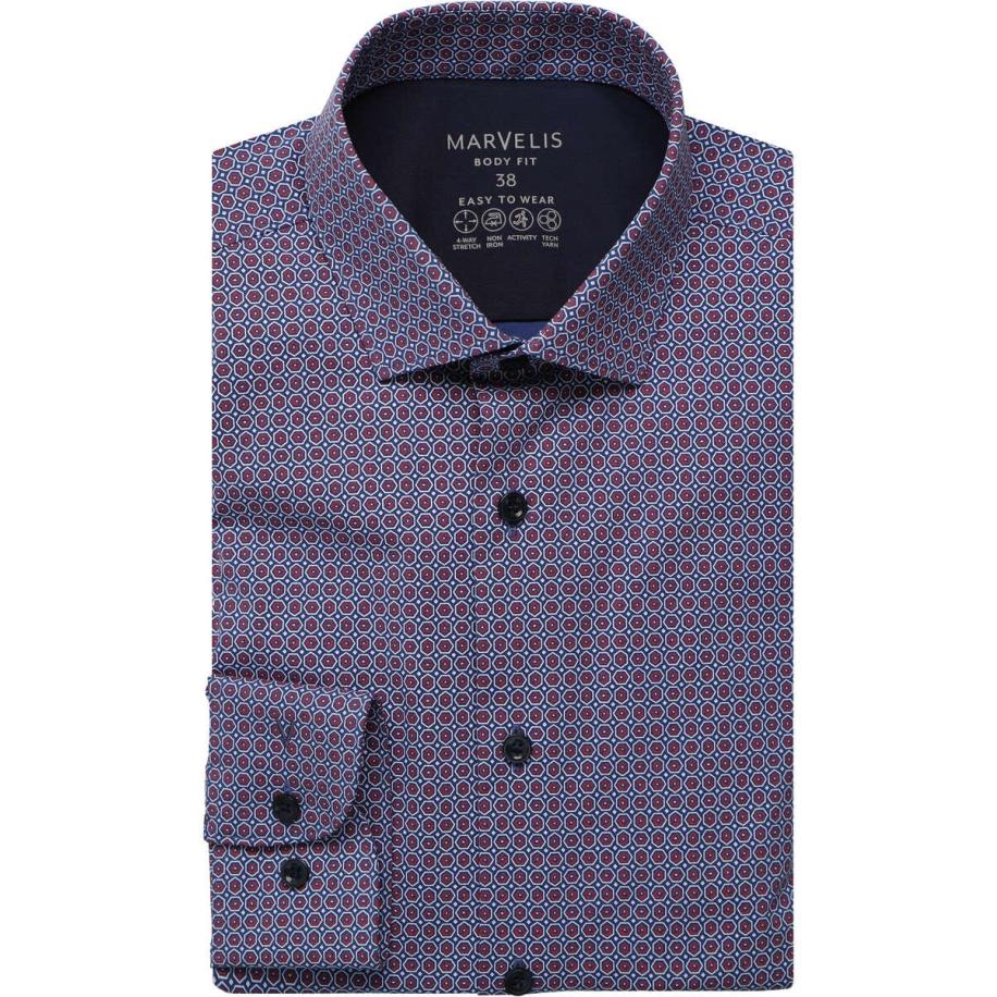 Marvelis Performance Overhemd blauw, Bedrukt Blauw