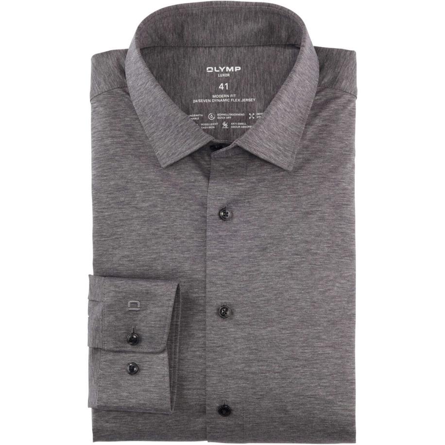 OLYMP Luxor 24/Seven Overhemd antraciet, Faux-uni Grijs