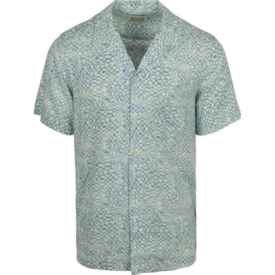 Scotch and Soda Shortsleeve Overhemd Print Lichtgroen Groen
