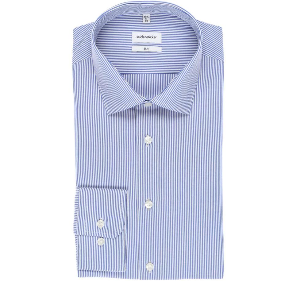 Seidensticker Overhemd middenblauw, Gestreept Blauw