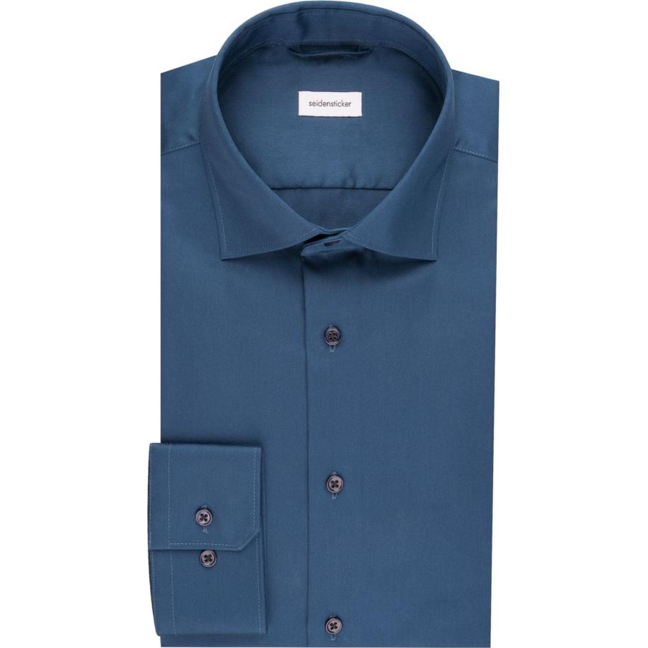 Seidensticker Overhemd blauw, Effen Blauw