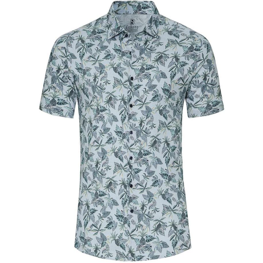 Desoto Short Sleeve Jersey Overhemd Print Lichtblauw Blauw
