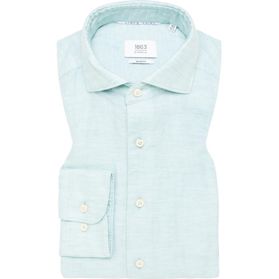 ETERNA 1863 Linnen Overhemd lichtgroen, Effen Groen