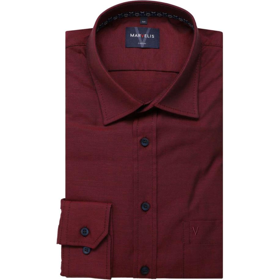 Marvelis Casual Overhemd donkerrood, Faux-uni Rood