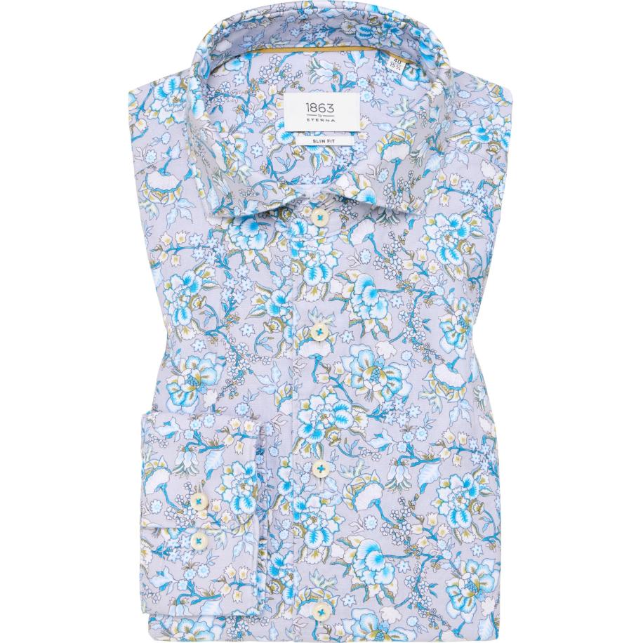 ETERNA 1863 Linnen Overhemd lichtblauw, Bedrukt Blauw