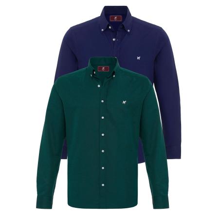 Williot Williot Overhemd donkerblauw / groen / wit