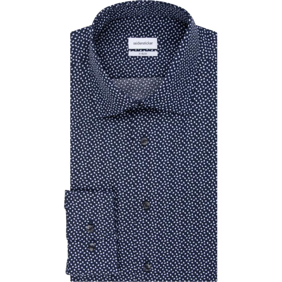 Seidensticker Overhemd donkerblauw, Bedrukt Blauw