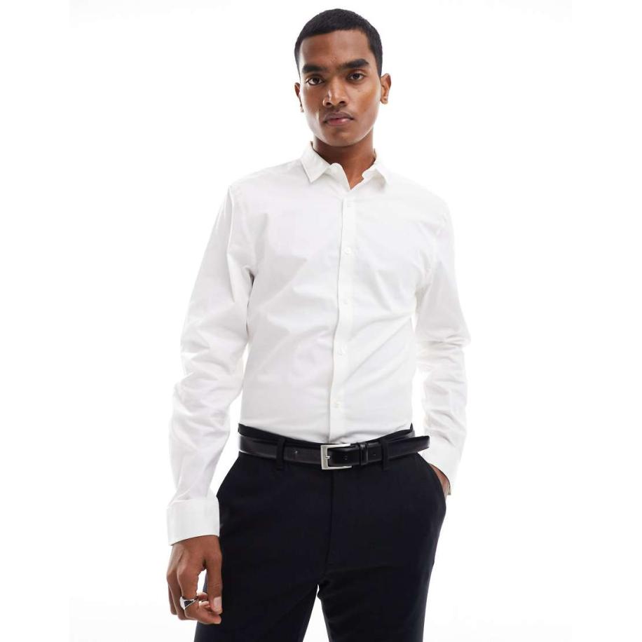 New Look - Poplin overhemd met lange mouwen in wit Wit