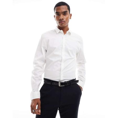 New Look - Poplin overhemd met lange mouwen in wit