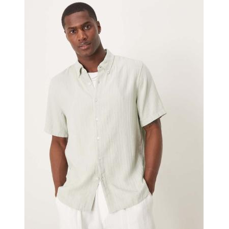 Abercrombie & Fitch - Overhemd met korte mouwen en linnen in groen