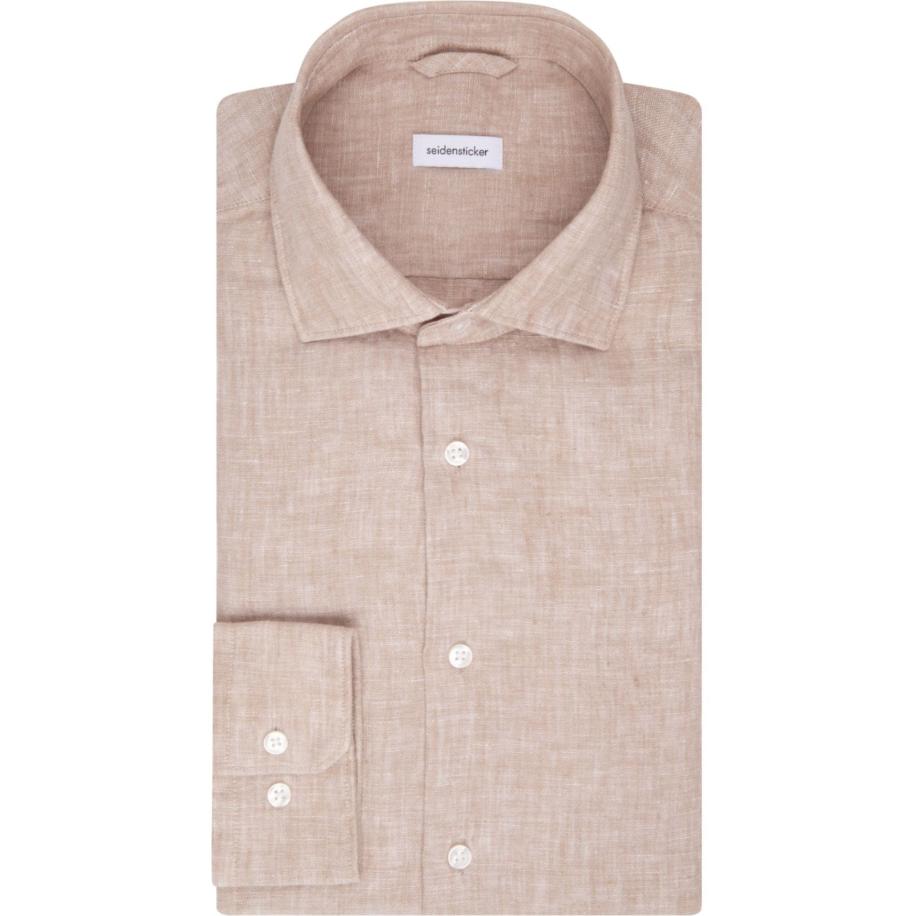 Seidensticker Linnen Overhemd zand, Effen Bruin