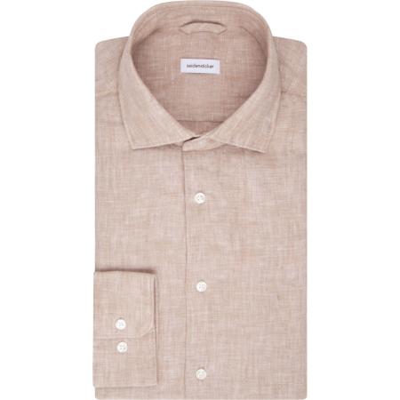 Seidensticker Linnen Overhemd zand, Effen