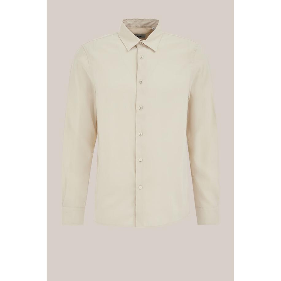 WE Fashion Heren regular fit overhemd - Regular fit - Beige - Viscose - Maat: XS Bruin