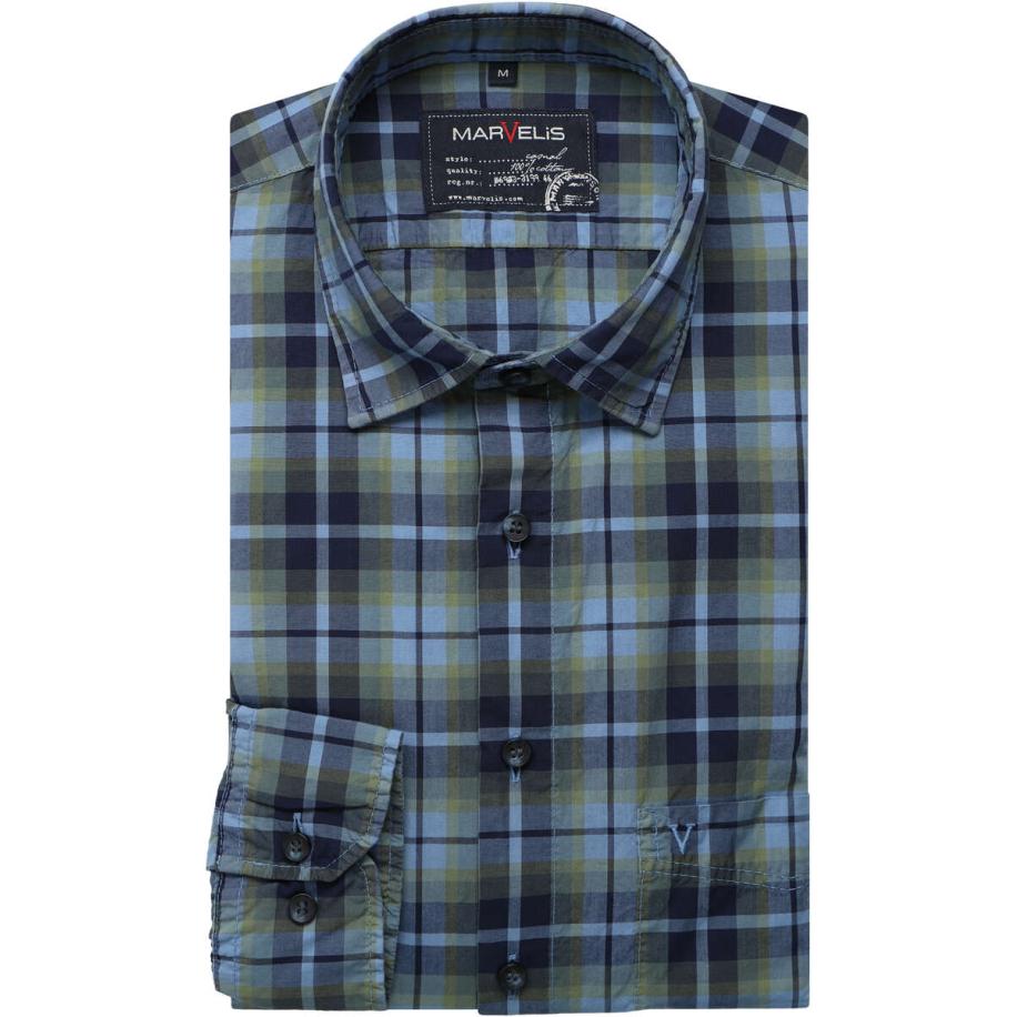 Marvelis Casual Overhemd blauw, Ruit Multicolor