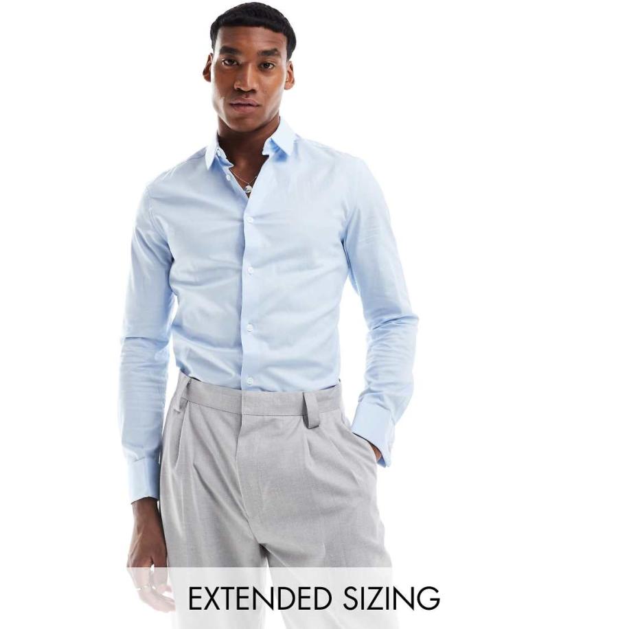 ASOS DESIGN - Skinny koninklijk oxford overhemd in blauw Blauw