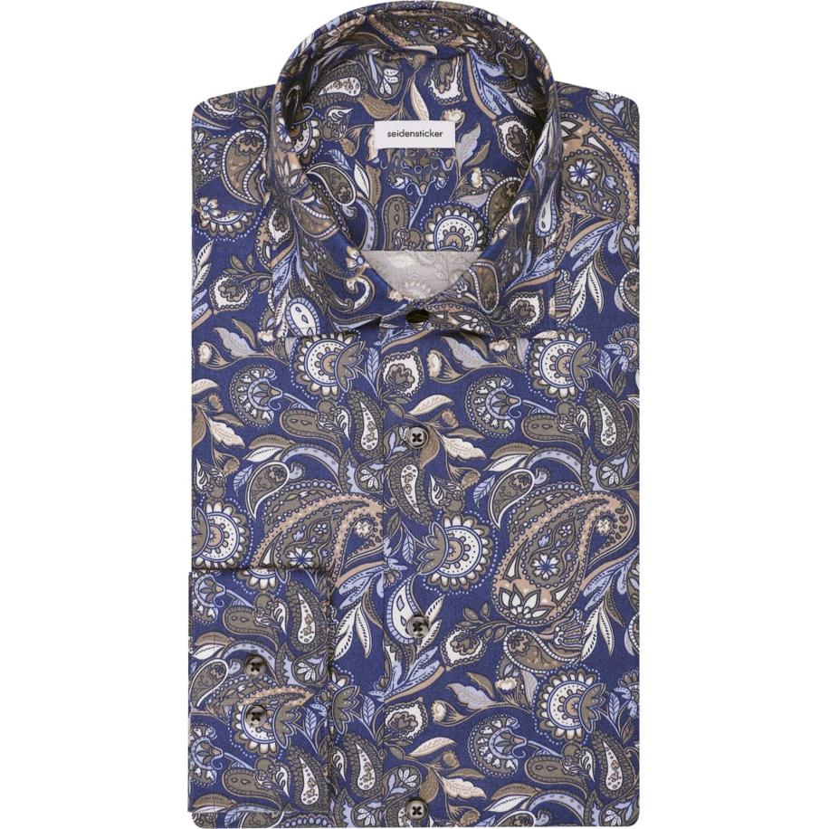 Seidensticker Flanellen Overhemd donkerblauw, Bedrukt Blauw