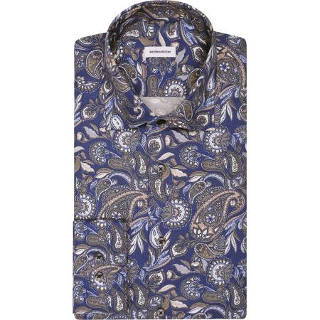 Seidensticker Flanellen Overhemd donkerblauw, Bedrukt